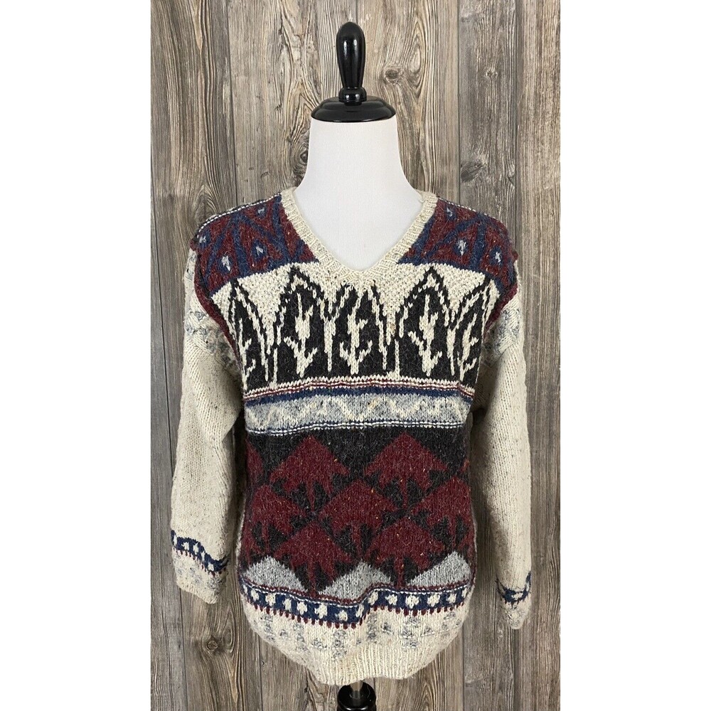 Vintage‎ Woolrich Hand Knit Sweater Men's L Wool Blend Cozy Cabincore Nordic